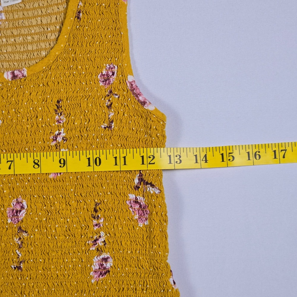 Japna Womens Smocked Floral Tank Large Mustard Yellow Boho Ruffle Peasant Top - Picture 8 of 8